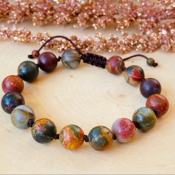 Mens Picasso Jasper Bead Cord Adjustable Bracelet - Picture 6 of 6